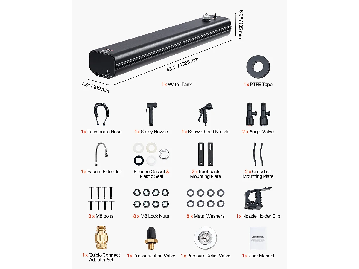 Réservoir d'eau de Toit SucceBuy de 17L, Réservoir Multi-Distributeur en Aluminium pour Extérieur avec Panneaux Anti-Éclaboussures et Rainure en T
