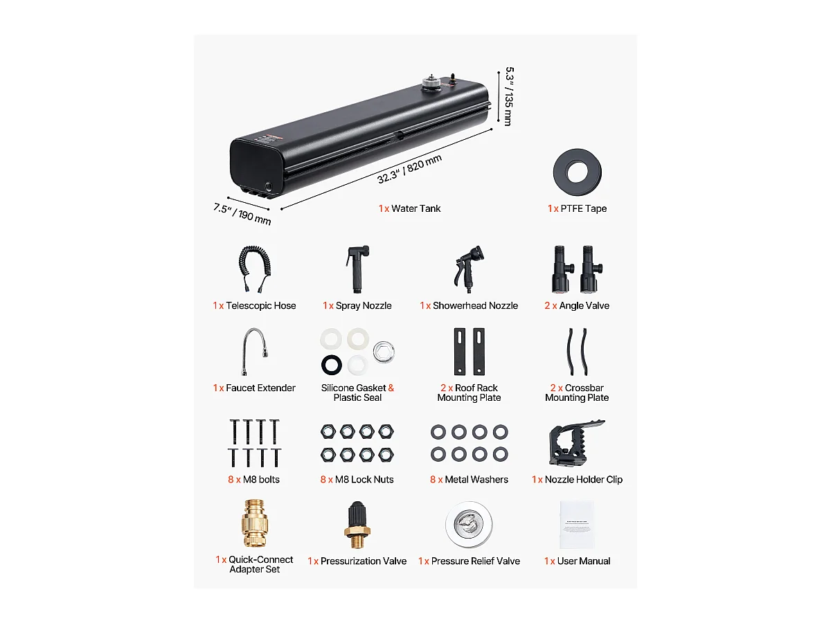 Réservoir d'eau SucceBuy pour Galerie de Toit, Capacité de 15L, Réservoir Extérieur Multi-Distribution avec 2 Panneaux Anti-Éclaboussures