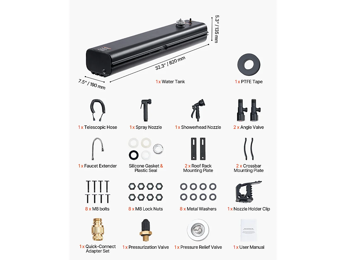 Réservoir d'eau SucceBuy pour Galerie de Toit, Capacité de 15L, Réservoir Extérieur Multi-Distribution avec 2 Panneaux Anti-Éclaboussures