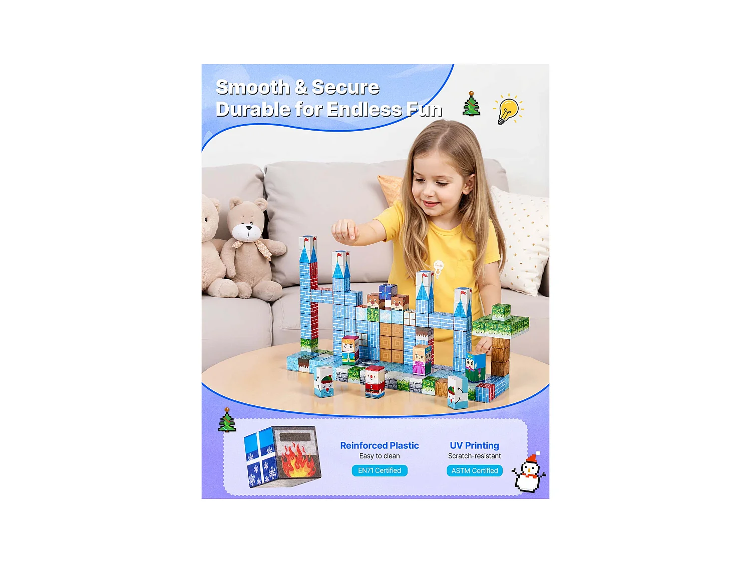 Construction Magnétique Enfant SucceBuy, 150 PCS Blocs de Construction Magnétiques, Château Glacier, pour Cadeau Anniversaire, Garçons, Filles 3 Ans et Plus