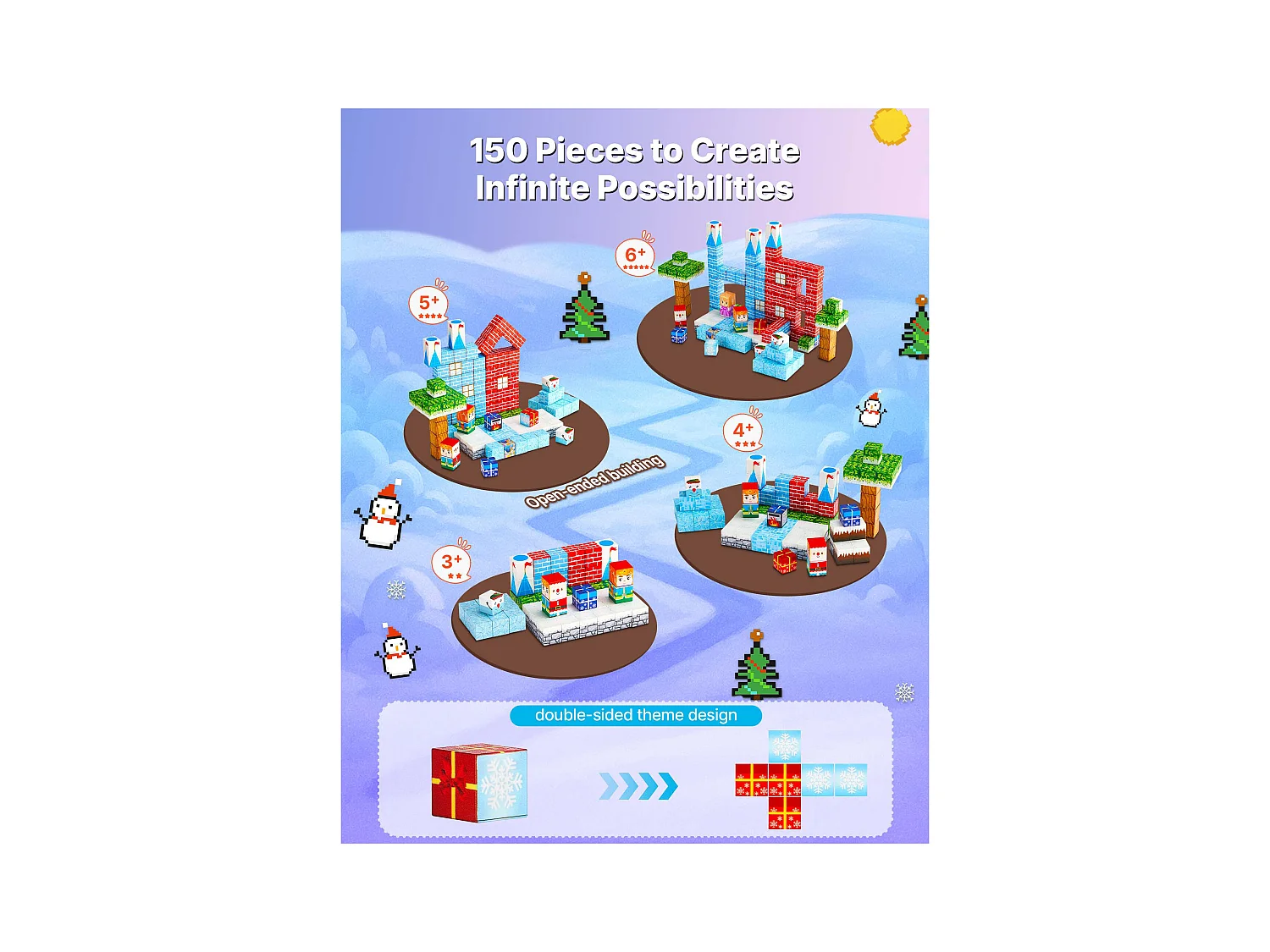 Construction Magnétique Enfant SucceBuy, 150 PCS Blocs de Construction Magnétiques, Château Glacier, pour Cadeau Anniversaire, Garçons, Filles 3 Ans et Plus