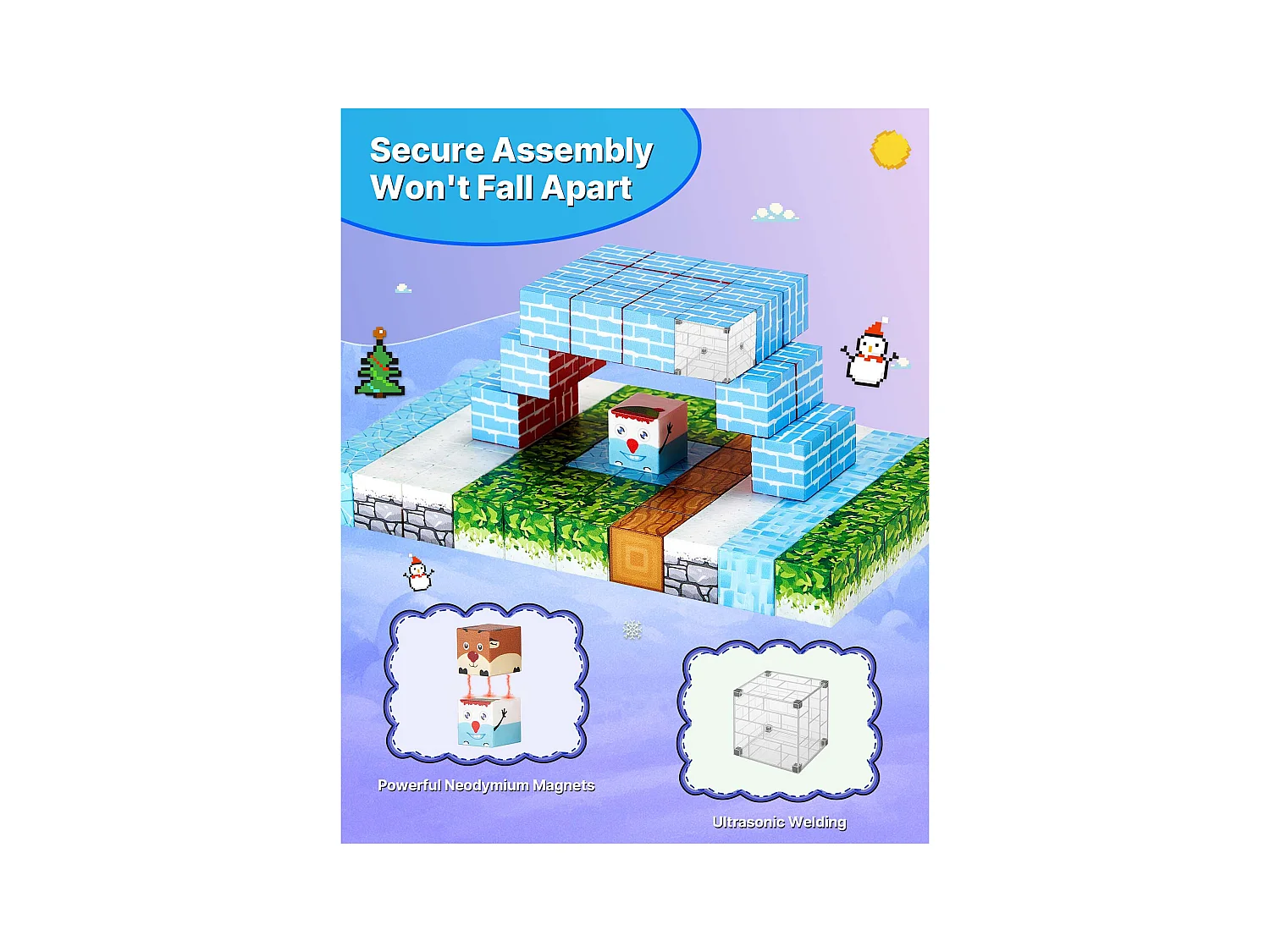 Construction Magnétique Enfant SucceBuy, 150 PCS Blocs de Construction Magnétiques, Château Glacier, pour Cadeau Anniversaire, Garçons, Filles 3 Ans et Plus