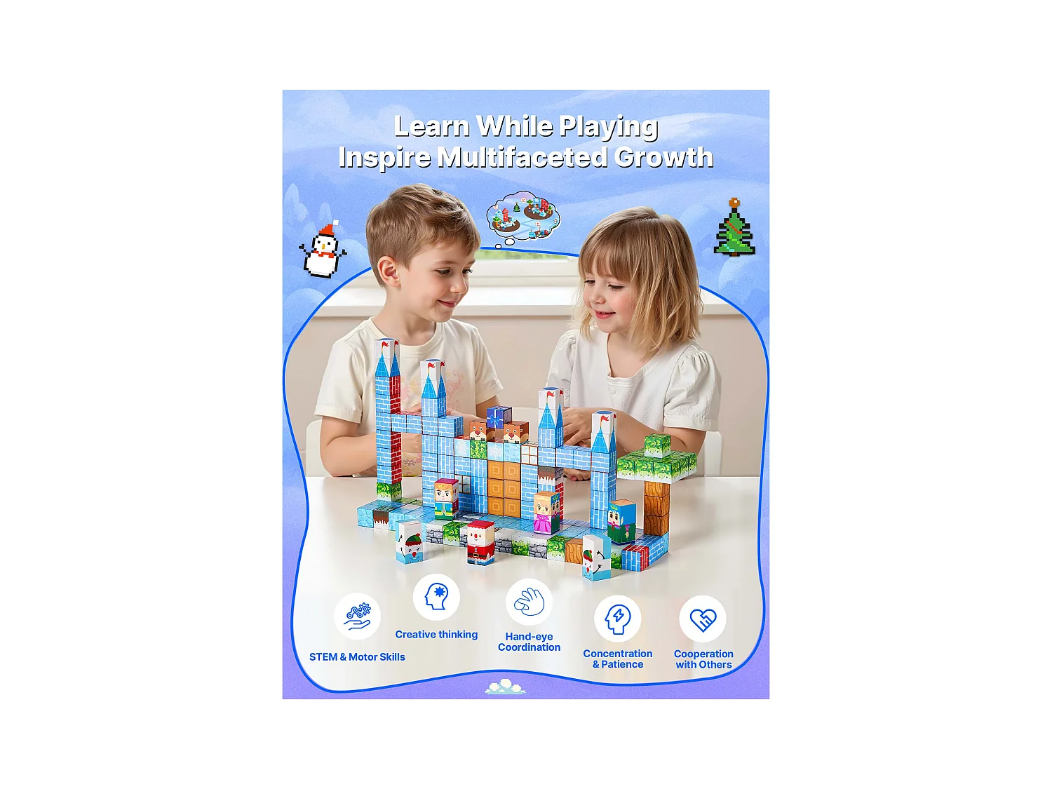 Construction Magnétique Enfant SucceBuy, 150 PCS Blocs de Construction Magnétiques, Château Glacier, pour Cadeau Anniversaire, Garçons, Filles 3 Ans et Plus