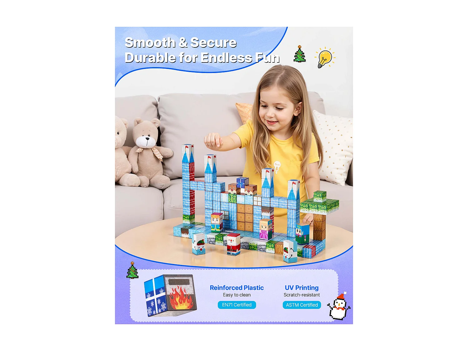 Construction Magnétique Enfant SucceBuy, 150 PCS Blocs de Construction Magnétiques, Château Glacier, pour Cadeau Anniversaire, Garçons, Filles 3 Ans et Plus