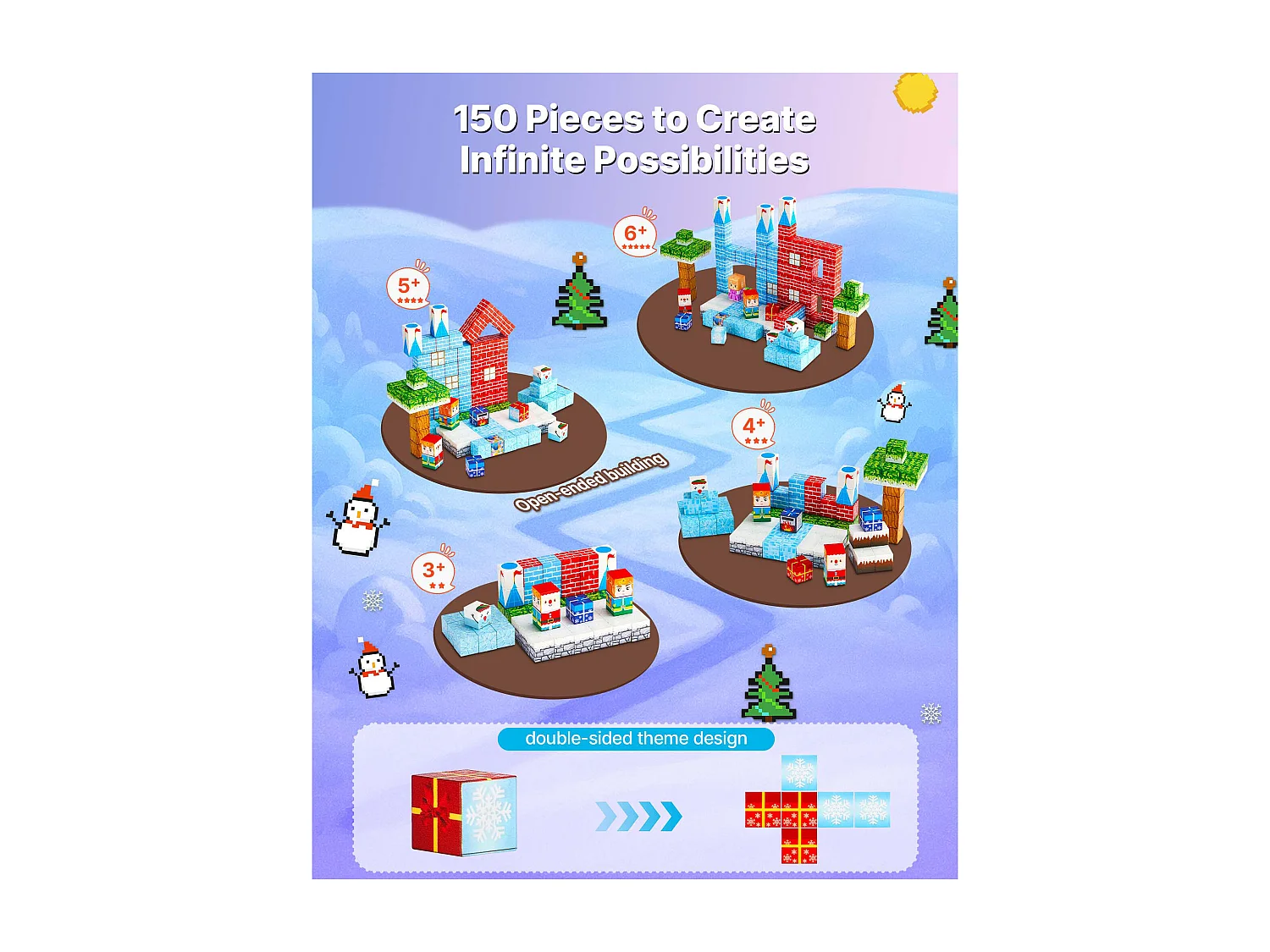 Construction Magnétique Enfant SucceBuy, 150 PCS Blocs de Construction Magnétiques, Château Glacier, pour Cadeau Anniversaire, Garçons, Filles 3 Ans et Plus