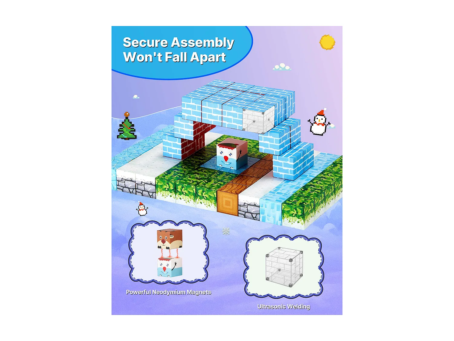 Construction Magnétique Enfant SucceBuy, 150 PCS Blocs de Construction Magnétiques, Château Glacier, pour Cadeau Anniversaire, Garçons, Filles 3 Ans et Plus