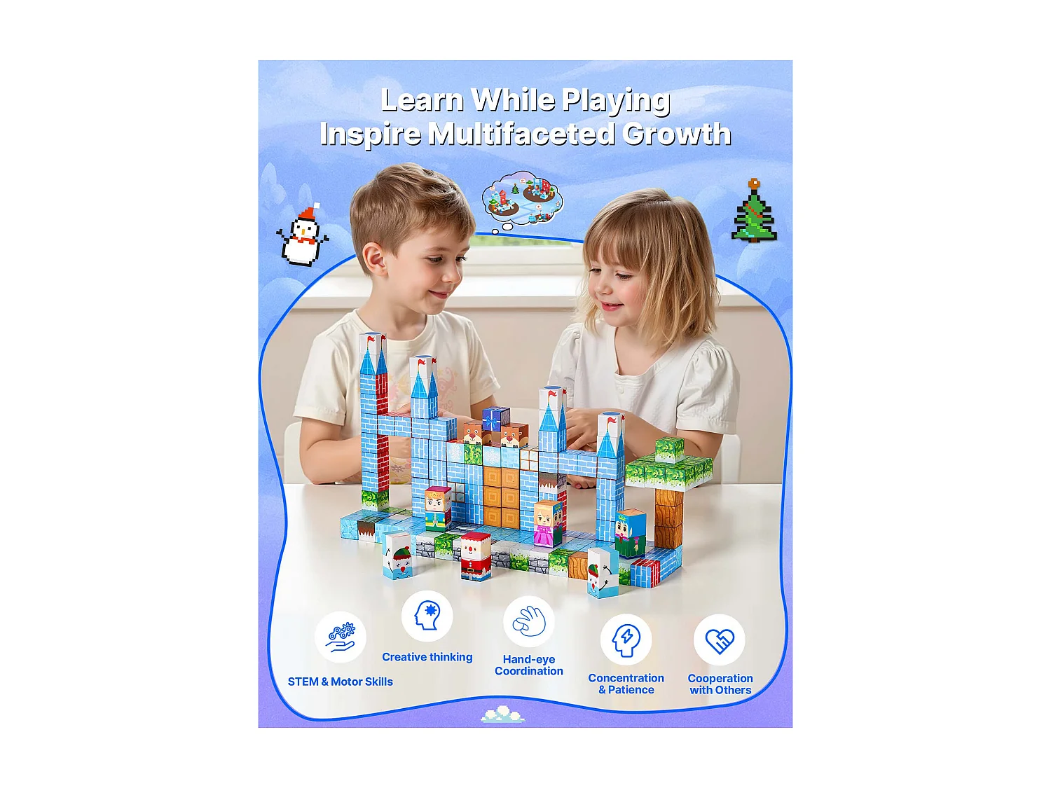 Construction Magnétique Enfant SucceBuy, 150 PCS Blocs de Construction Magnétiques, Château Glacier, pour Cadeau Anniversaire, Garçons, Filles 3 Ans et Plus