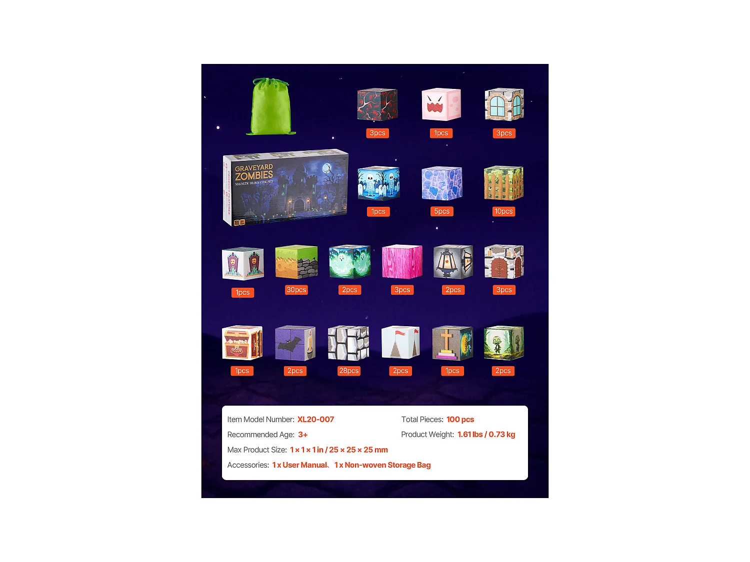 Construction Magnétique Enfant SucceBuy, 100 PCS Blocs de Construction Magnétiques, pour Cadeau d'Anniversaire, de Noël, les Garçons et Filles de 3 Ans et Plus