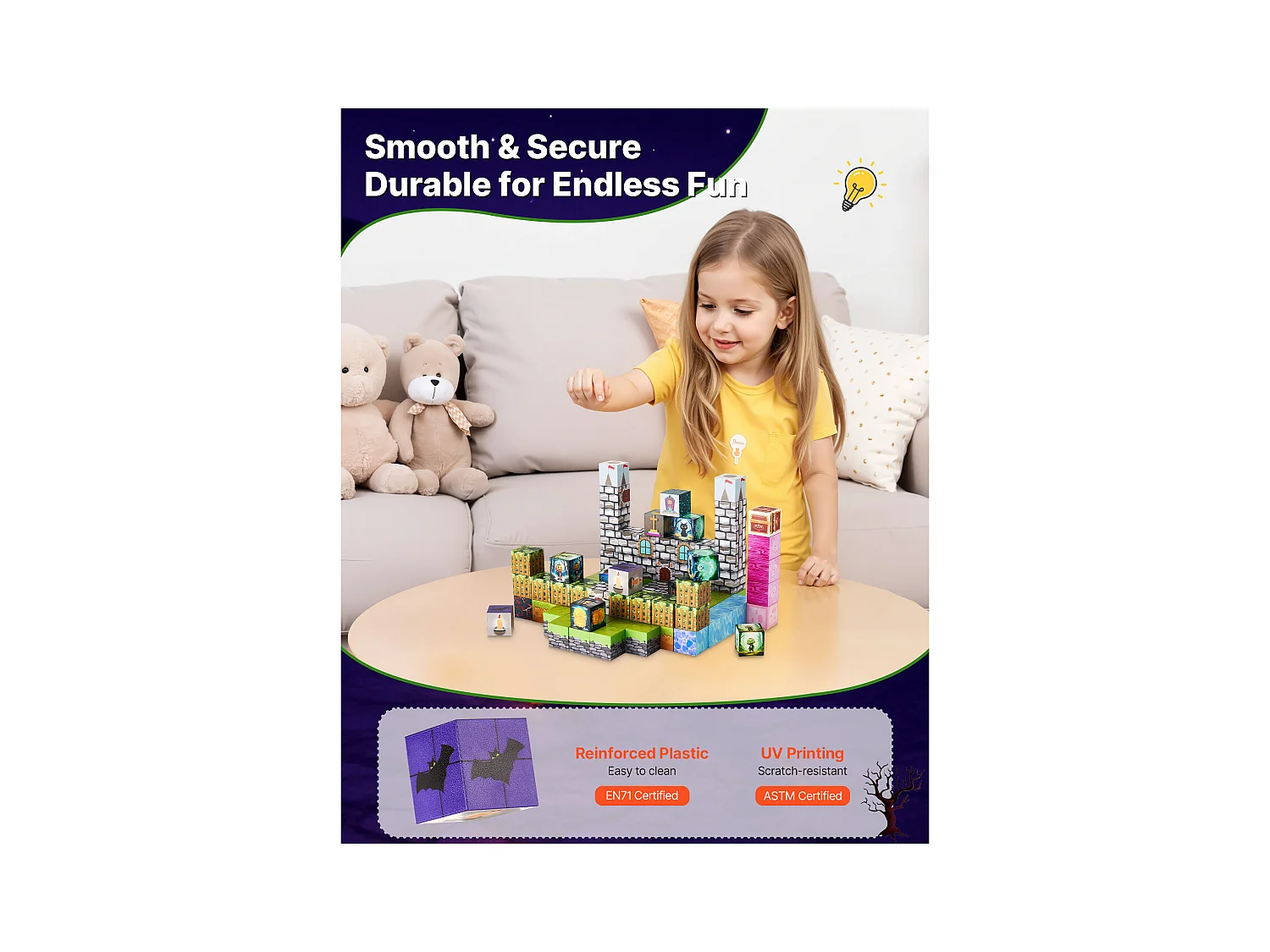 Construction Magnétique Enfant SucceBuy, 100 PCS Blocs de Construction Magnétiques, pour Cadeau d'Anniversaire, de Noël, les Garçons et Filles de 3 Ans et Plus