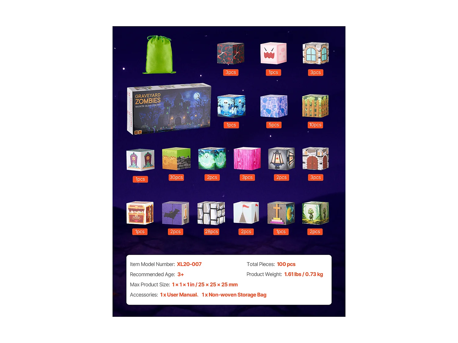 Construction Magnétique Enfant SucceBuy, 100 PCS Blocs de Construction Magnétiques, pour Cadeau d'Anniversaire, de Noël, les Garçons et Filles de 3 Ans et Plus