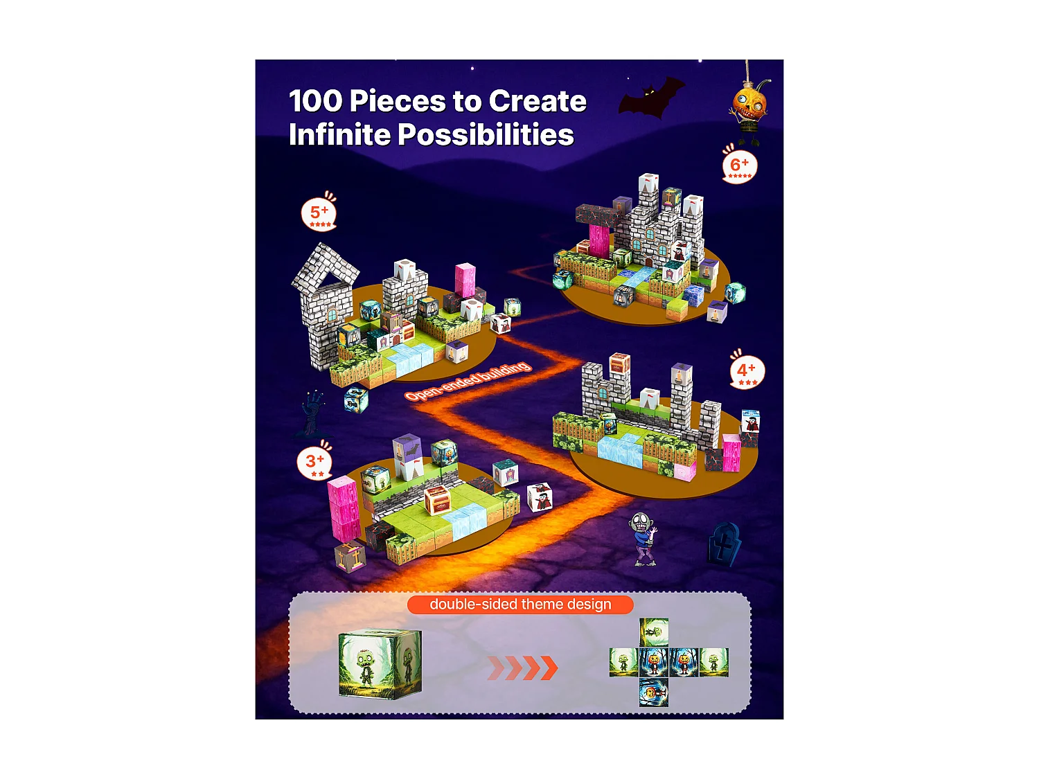 Construction Magnétique Enfant SucceBuy, 100 PCS Blocs de Construction Magnétiques, pour Cadeau d'Anniversaire, de Noël, les Garçons et Filles de 3 Ans et Plus