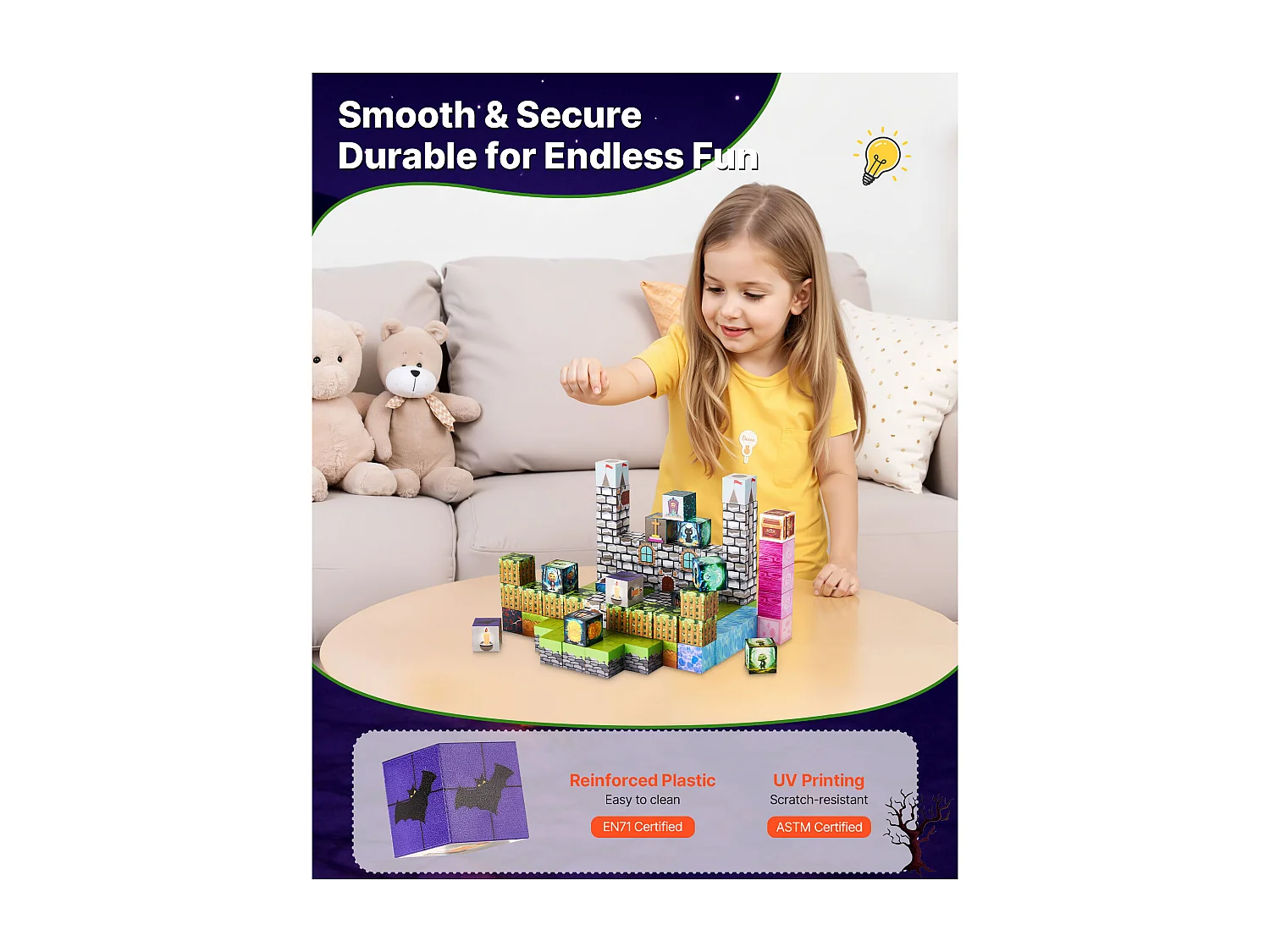 Construction Magnétique Enfant SucceBuy, 100 PCS Blocs de Construction Magnétiques, pour Cadeau d'Anniversaire, de Noël, les Garçons et Filles de 3 Ans et Plus