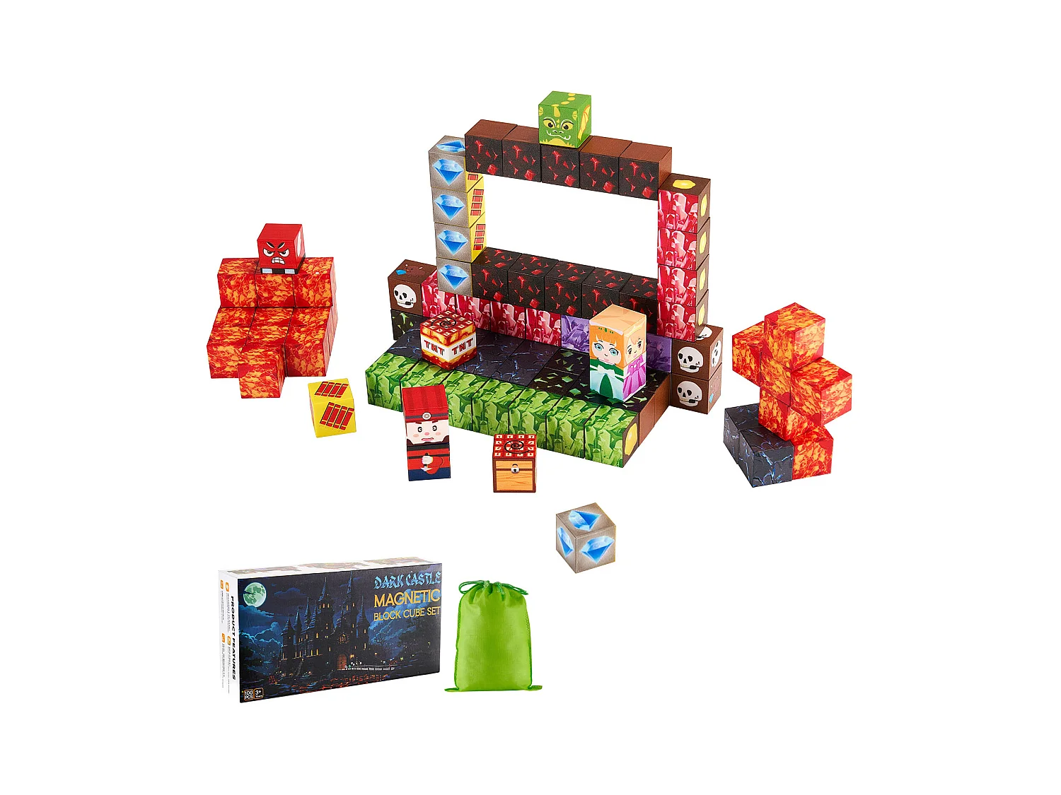 Construction Magnétique Enfant SucceBuy, 100 PCS Blocs de Construction Magnétiques, Château Sombre, pour Cadeau Anniversaire, Garçons, Filles 3 Ans et Plus