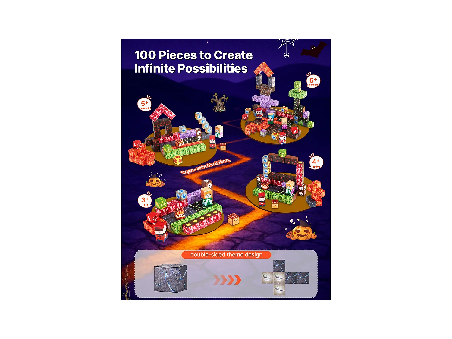 Construction Magnétique Enfant SucceBuy, 100 PCS Blocs de Construction Magnétiques, Château Sombre, pour Cadeau Anniversaire, Garçons, Filles 3 Ans et Plus