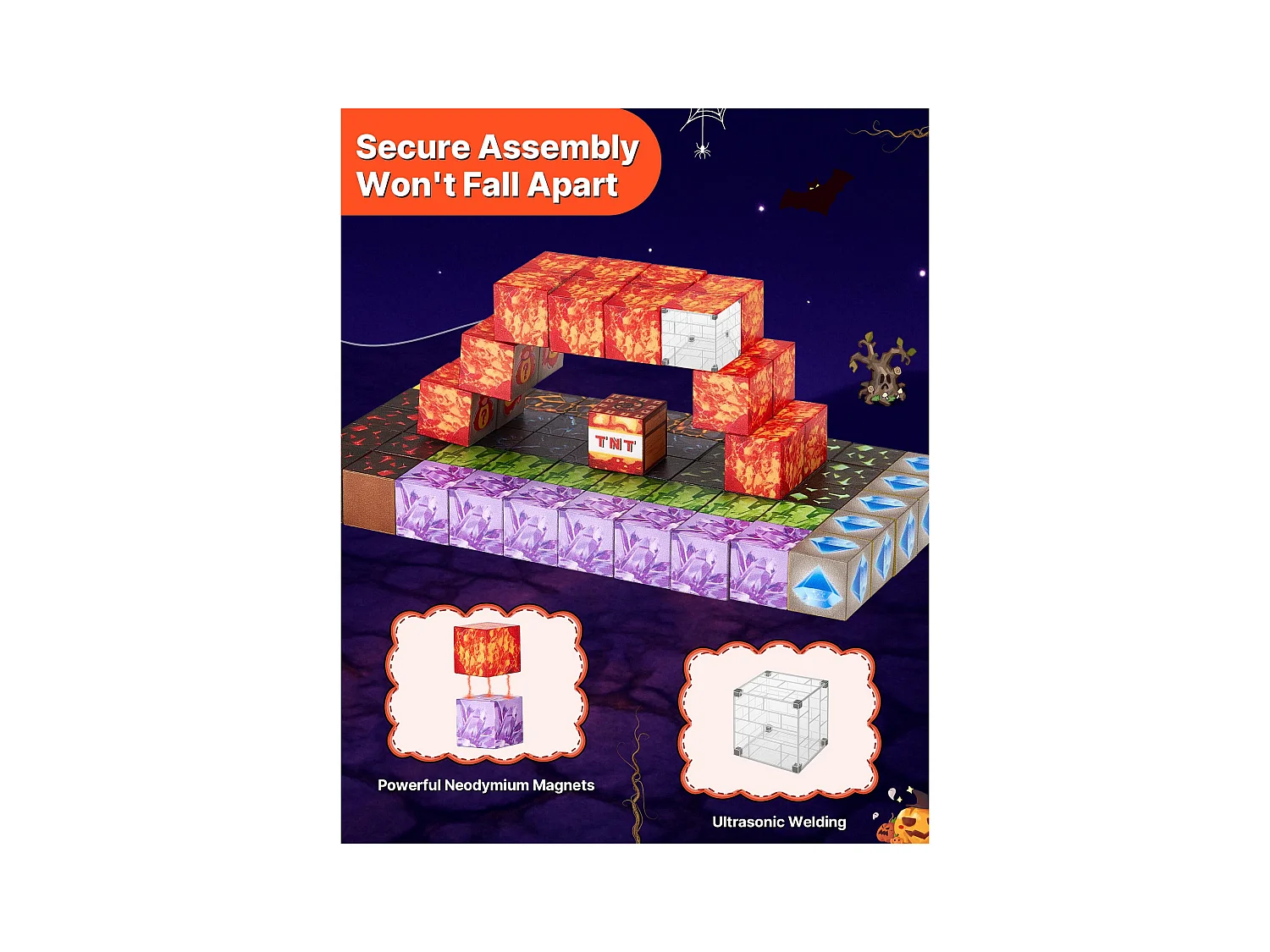 Construction Magnétique Enfant SucceBuy, 100 PCS Blocs de Construction Magnétiques, Château Sombre, pour Cadeau Anniversaire, Garçons, Filles 3 Ans et Plus