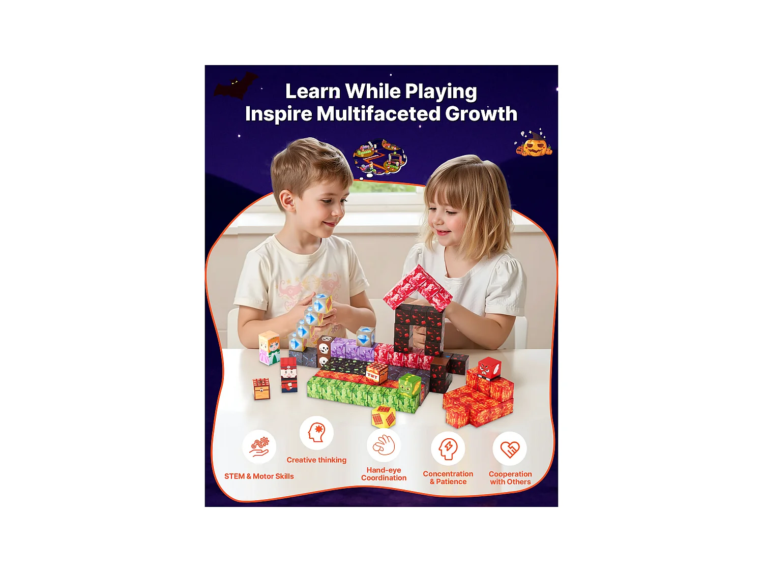 Construction Magnétique Enfant SucceBuy, 100 PCS Blocs de Construction Magnétiques, Château Sombre, pour Cadeau Anniversaire, Garçons, Filles 3 Ans et Plus