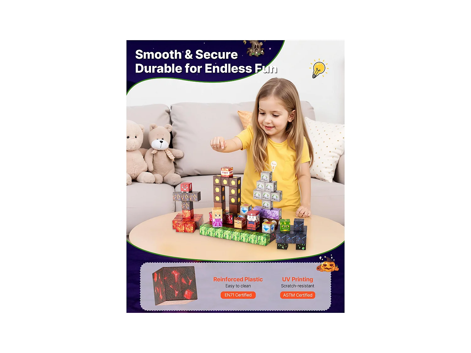 Construction Magnétique Enfant SucceBuy, 100 PCS Blocs de Construction Magnétiques, Château Sombre, pour Cadeau Anniversaire, Garçons, Filles 3 Ans et Plus