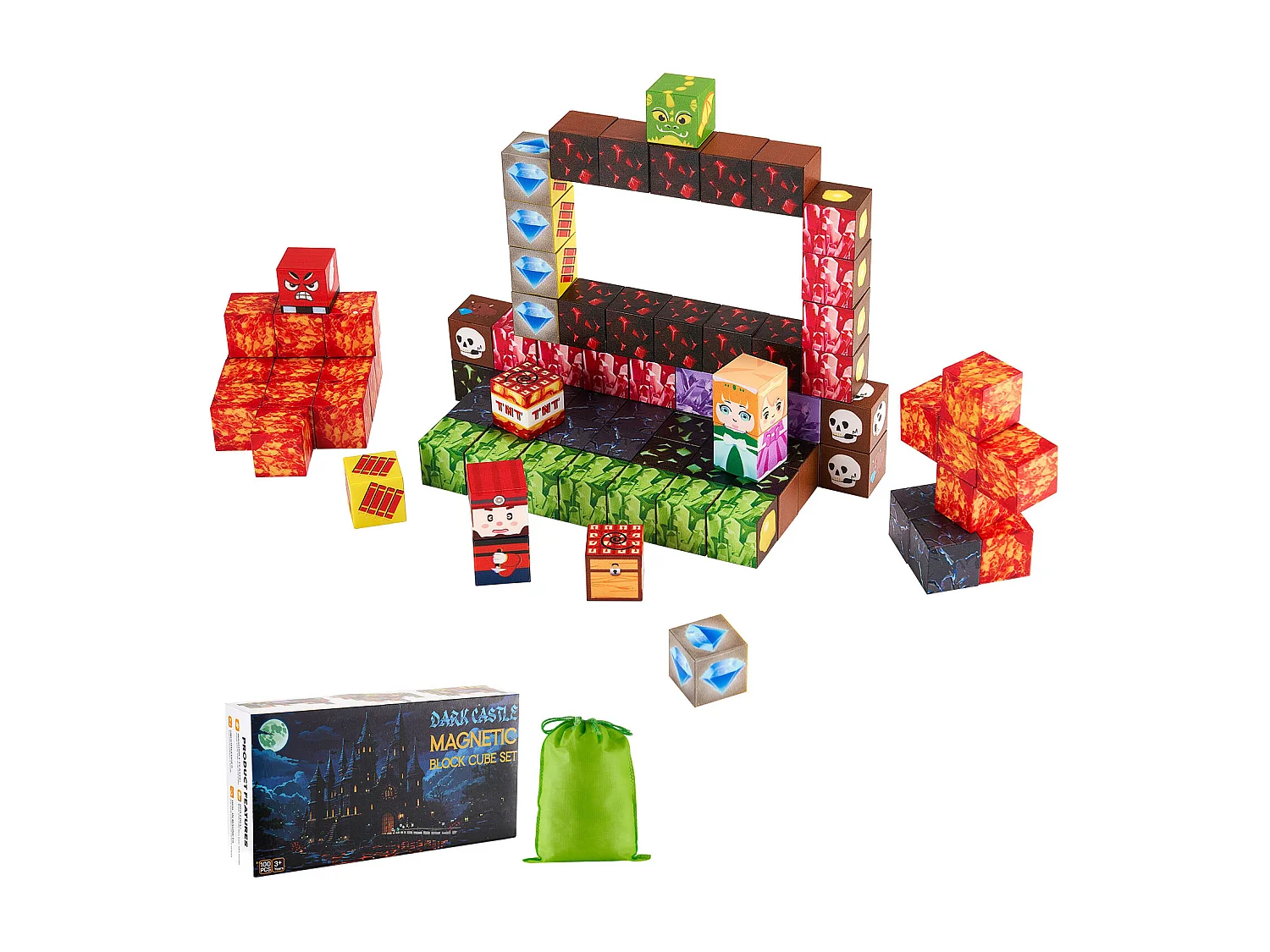 Construction Magnétique Enfant SucceBuy, 100 PCS Blocs de Construction Magnétiques, Château Sombre, pour Cadeau Anniversaire, Garçons, Filles 3 Ans et Plus