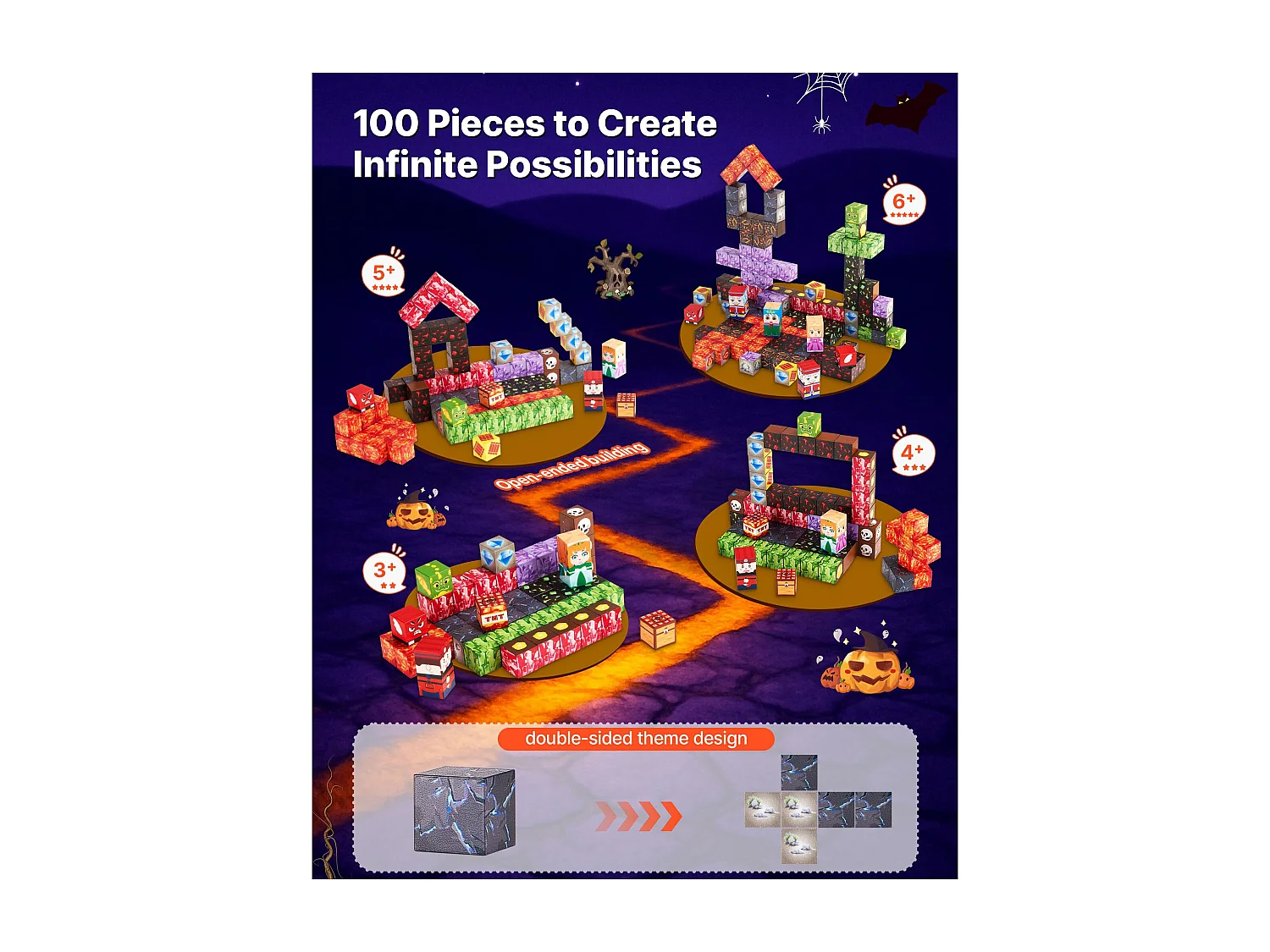 Construction Magnétique Enfant SucceBuy, 100 PCS Blocs de Construction Magnétiques, Château Sombre, pour Cadeau Anniversaire, Garçons, Filles 3 Ans et Plus