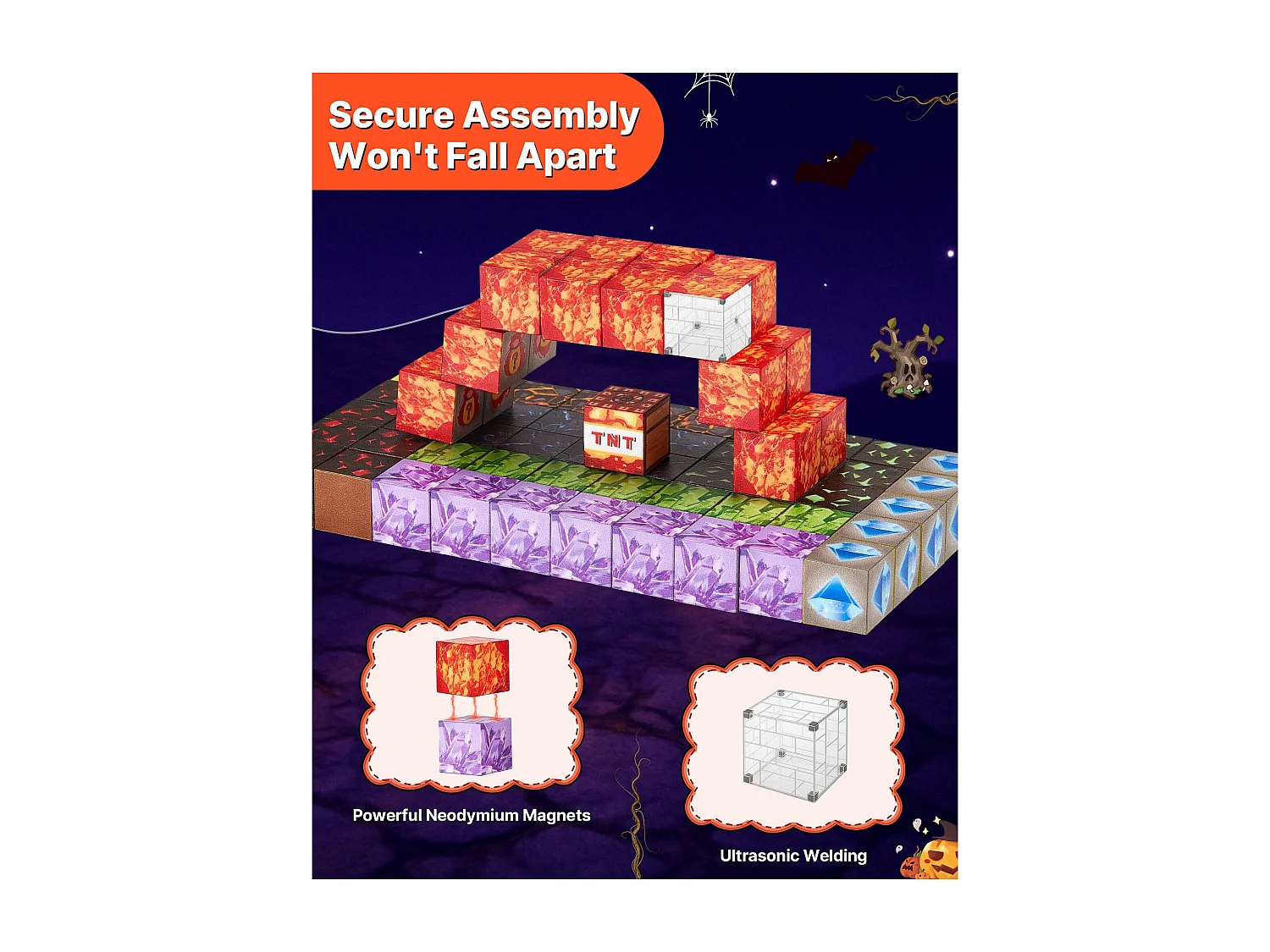 Construction Magnétique Enfant SucceBuy, 100 PCS Blocs de Construction Magnétiques, Château Sombre, pour Cadeau Anniversaire, Garçons, Filles 3 Ans et Plus