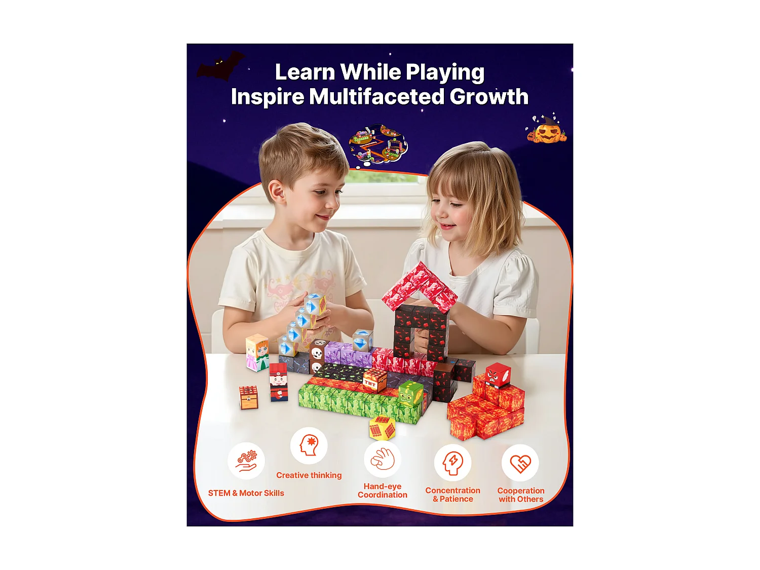 Construction Magnétique Enfant SucceBuy, 100 PCS Blocs de Construction Magnétiques, Château Sombre, pour Cadeau Anniversaire, Garçons, Filles 3 Ans et Plus