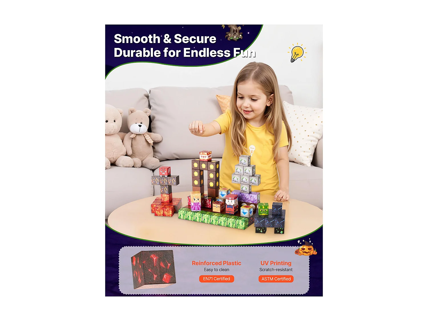 Construction Magnétique Enfant SucceBuy, 100 PCS Blocs de Construction Magnétiques, Château Sombre, pour Cadeau Anniversaire, Garçons, Filles 3 Ans et Plus