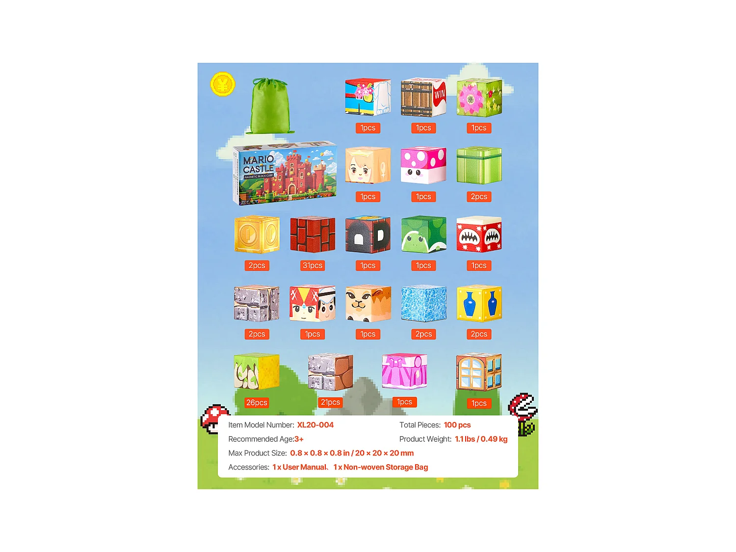 Construction Magnétique Enfant SucceBuy, 100 PCS Blocs de Construction Magnétiques, pour Cadeau d'Anniversaire, de Noël, Garçons et Filles de 3 Ans et Plus