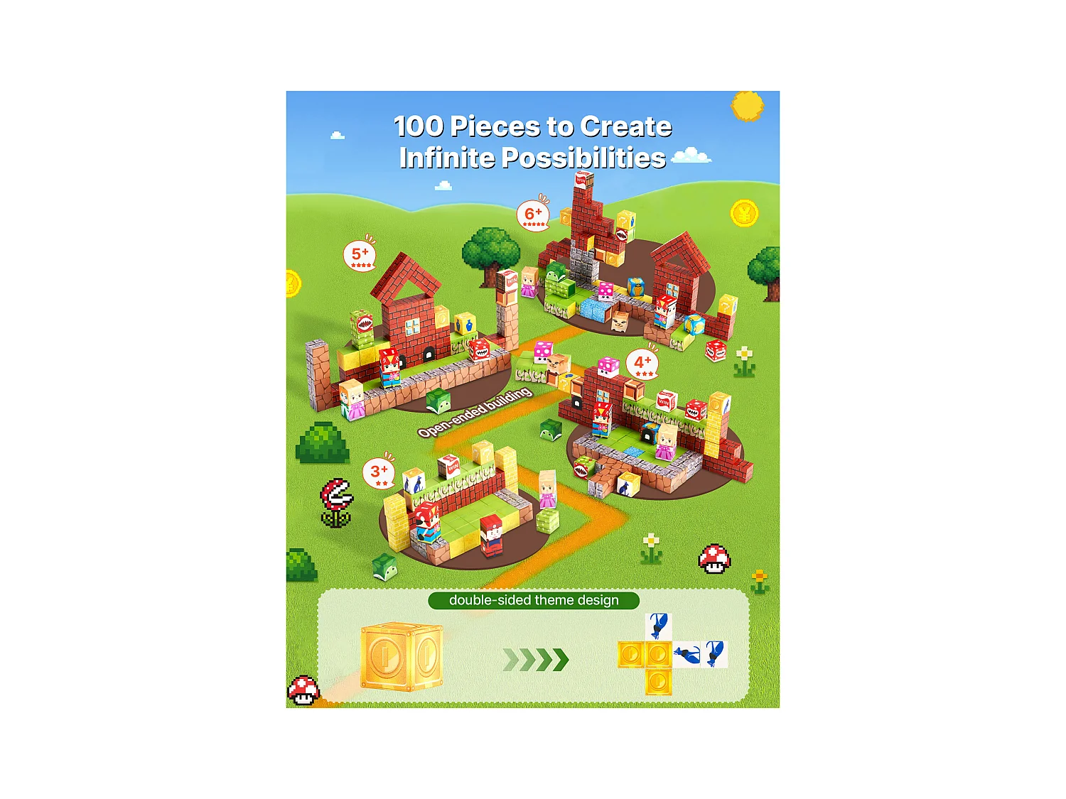 Construction Magnétique Enfant SucceBuy, 100 PCS Blocs de Construction Magnétiques, pour Cadeau d'Anniversaire, de Noël, Garçons et Filles de 3 Ans et Plus