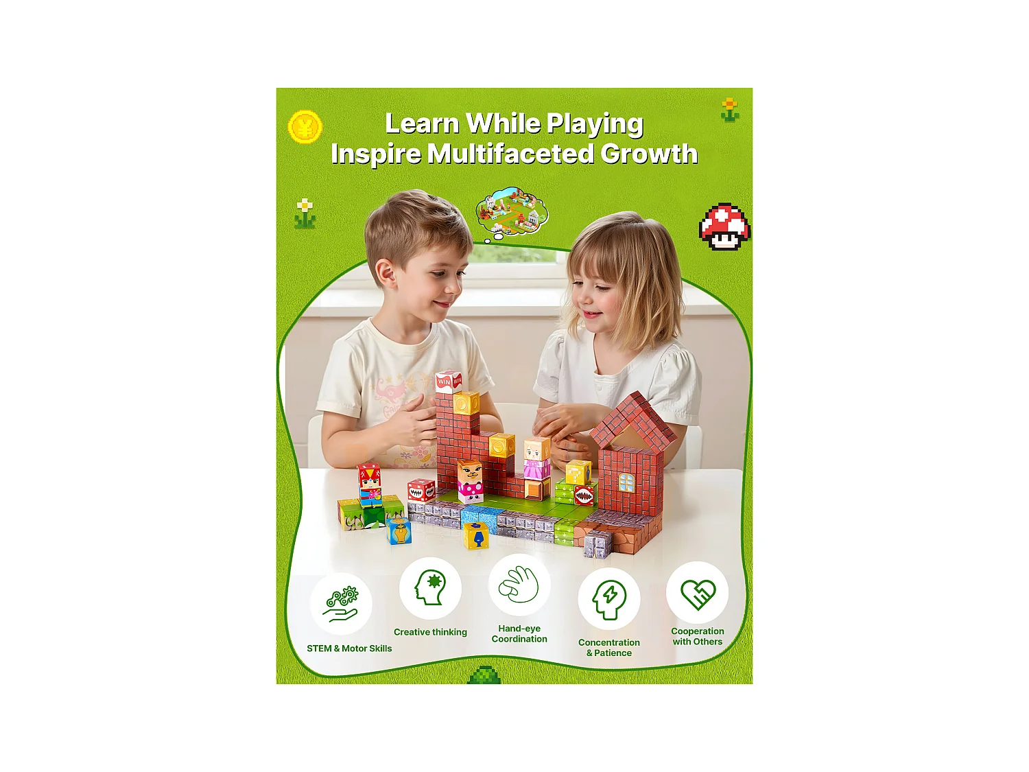 Construction Magnétique Enfant SucceBuy, 100 PCS Blocs de Construction Magnétiques, pour Cadeau d'Anniversaire, de Noël, Garçons et Filles de 3 Ans et Plus