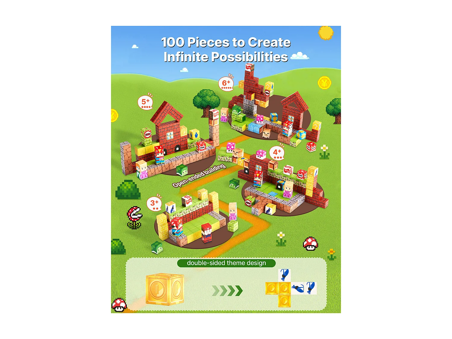 Construction Magnétique Enfant SucceBuy, 100 PCS Blocs de Construction Magnétiques, pour Cadeau d'Anniversaire, de Noël, Garçons et Filles de 3 Ans et Plus