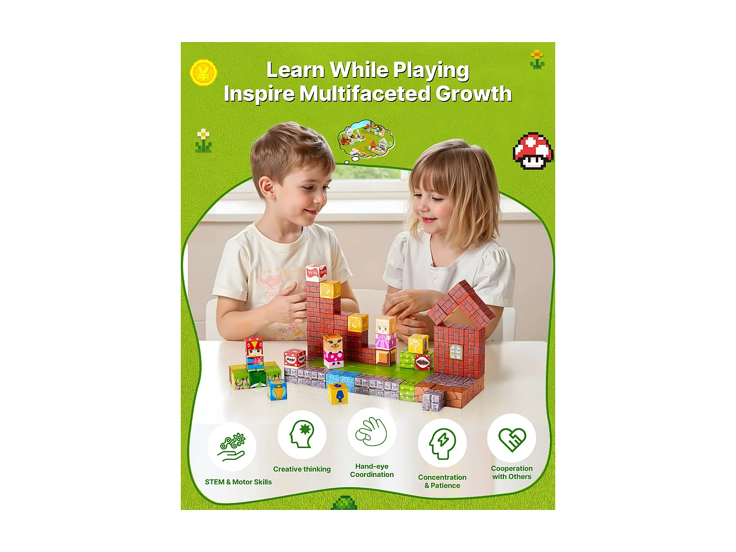 Construction Magnétique Enfant SucceBuy, 100 PCS Blocs de Construction Magnétiques, pour Cadeau d'Anniversaire, de Noël, Garçons et Filles de 3 Ans et Plus