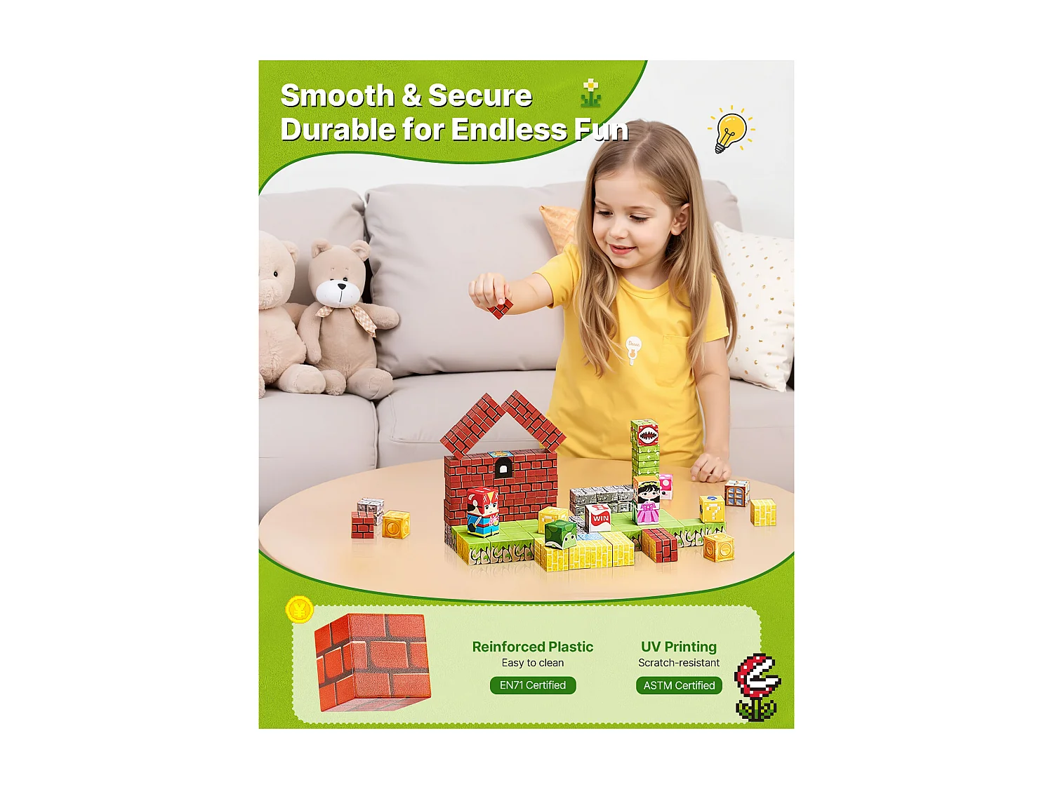 Construction Magnétique Enfant SucceBuy, 100 PCS Blocs de Construction Magnétiques, pour Cadeau d'Anniversaire, de Noël, Garçons et Filles de 3 Ans et Plus