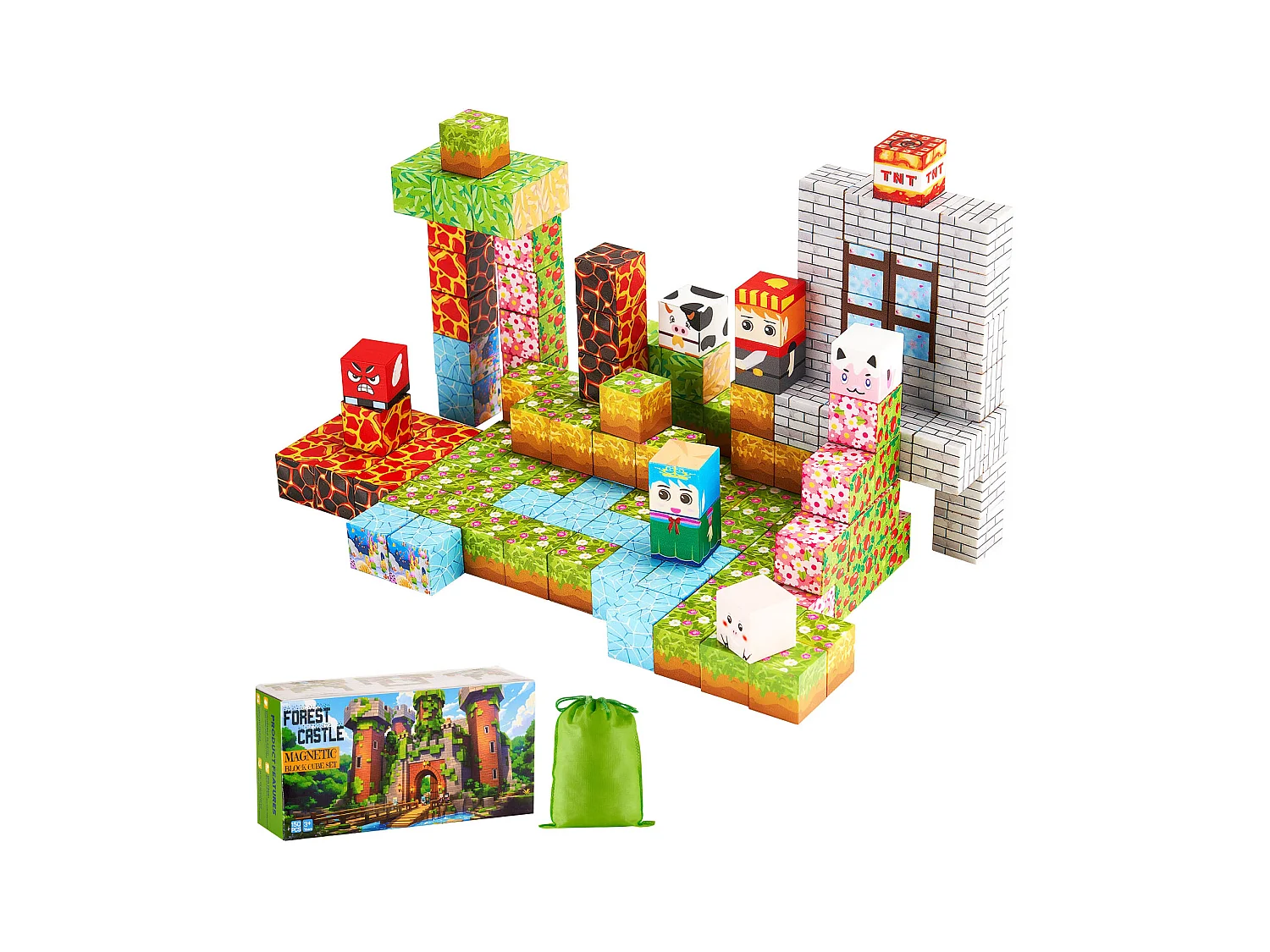 Construction Magnétique Enfant SucceBuy, 150 PCS Blocs de Construction Magnétiques, Château Forestier, pour Cadeau Anniversaire, Garçons, Filles 3 Ans et Plus