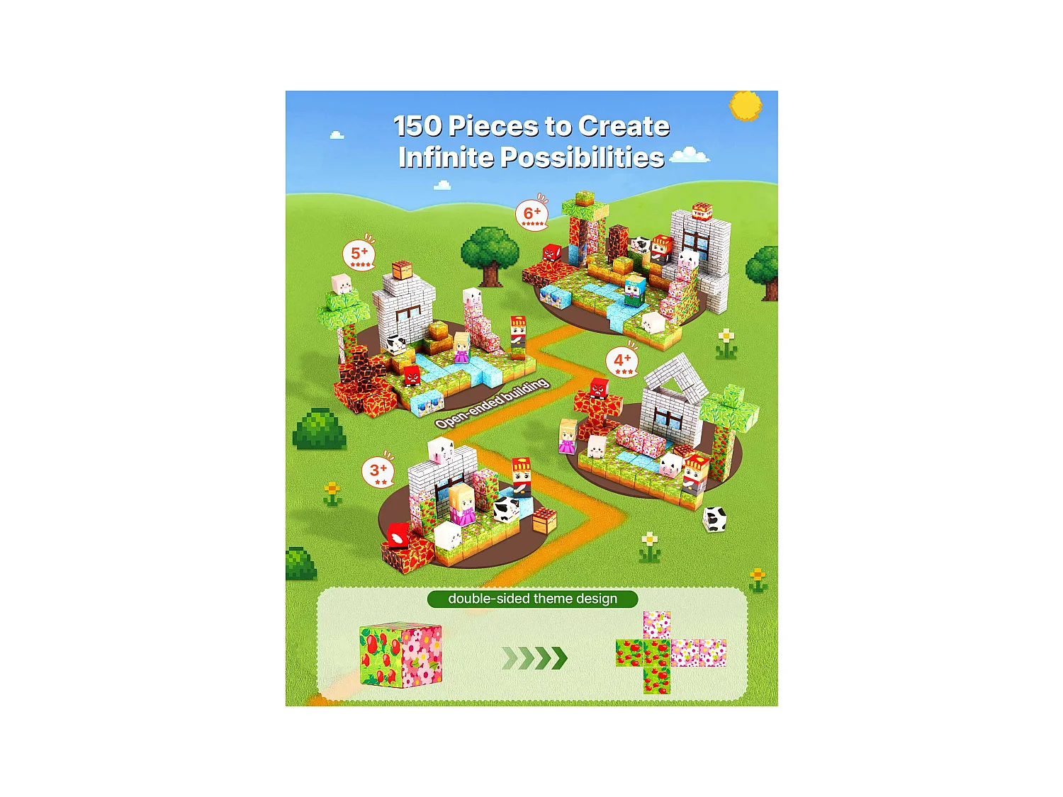 Construction Magnétique Enfant SucceBuy, 150 PCS Blocs de Construction Magnétiques, Château Forestier, pour Cadeau Anniversaire, Garçons, Filles 3 Ans et Plus