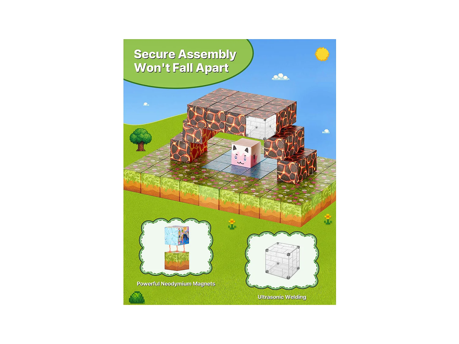 Construction Magnétique Enfant SucceBuy, 150 PCS Blocs de Construction Magnétiques, Château Forestier, pour Cadeau Anniversaire, Garçons, Filles 3 Ans et Plus