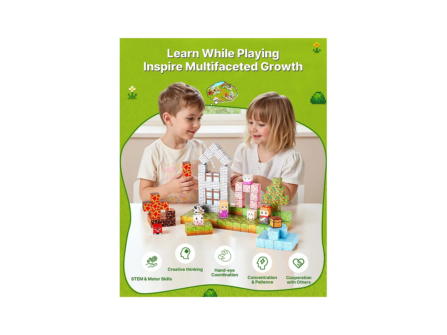 Construction Magnétique Enfant SucceBuy, 150 PCS Blocs de Construction Magnétiques, Château Forestier, pour Cadeau Anniversaire, Garçons, Filles 3 Ans et Plus