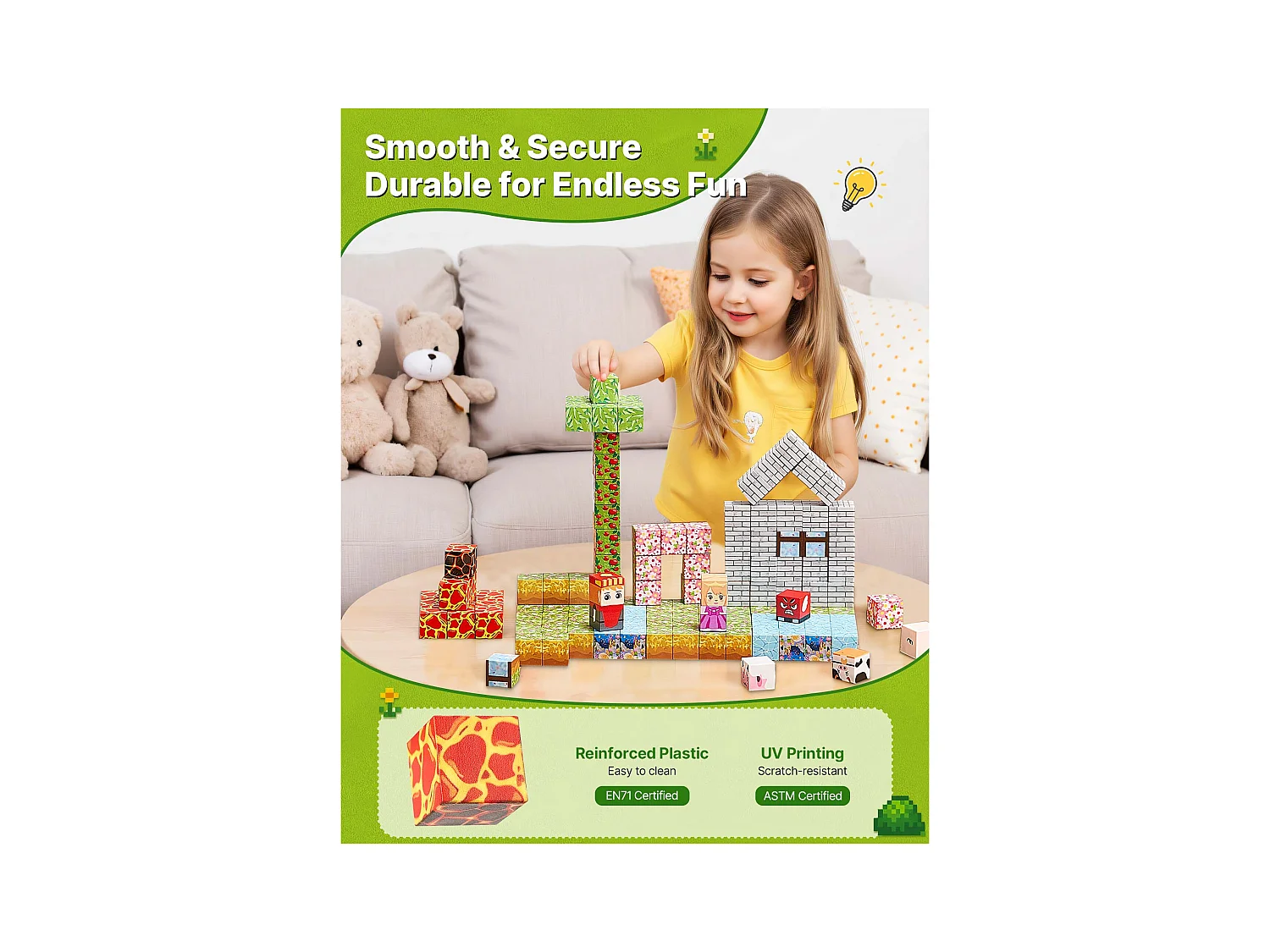 Construction Magnétique Enfant SucceBuy, 150 PCS Blocs de Construction Magnétiques, Château Forestier, pour Cadeau Anniversaire, Garçons, Filles 3 Ans et Plus