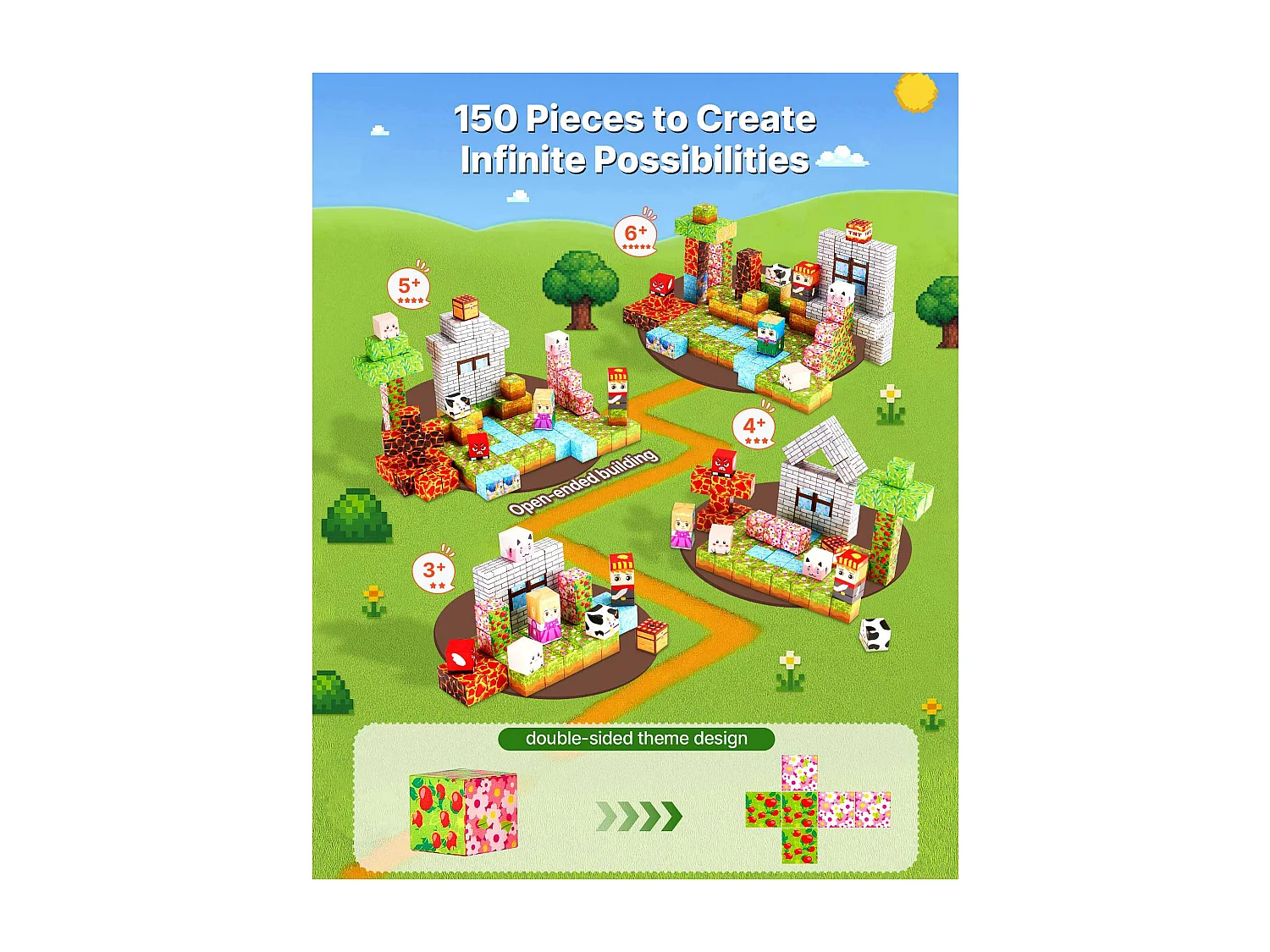 Magnetische Bouwstenen SucceBuy voor Kinderen, 150 Magnetische Bouwstenen, Boskasteel, voor Verjaardagscadeau, Jongens en Meisjes vanaf 3 Jaar