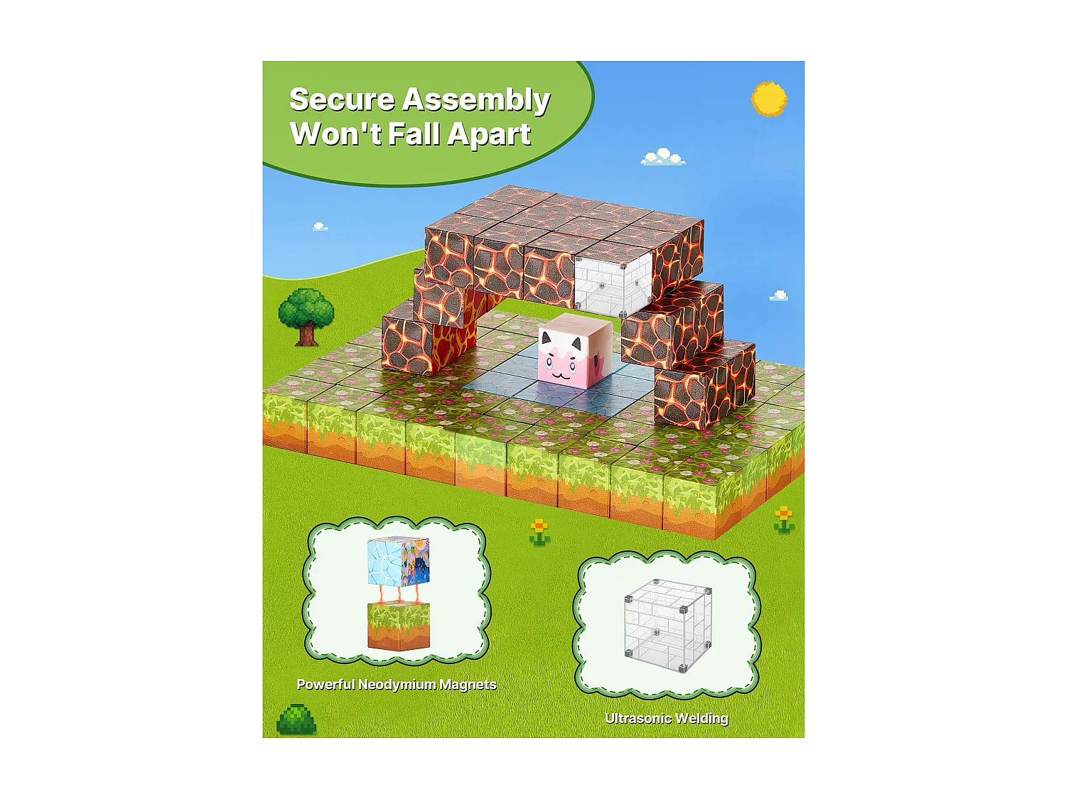 Magnetische Bouwstenen SucceBuy voor Kinderen, 150 Magnetische Bouwstenen, Boskasteel, voor Verjaardagscadeau, Jongens en Meisjes vanaf 3 Jaar