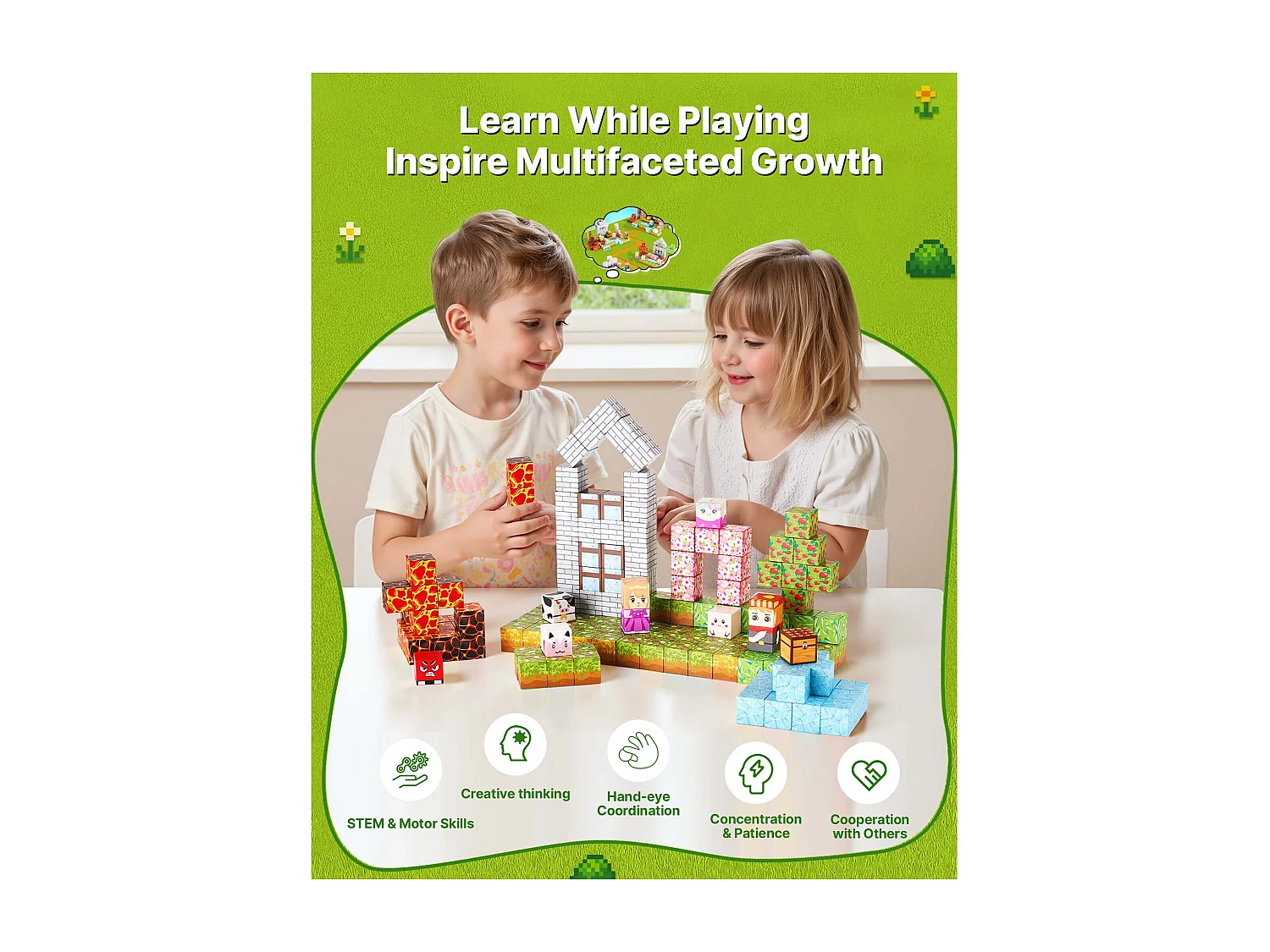 Magnetische Bouwstenen SucceBuy voor Kinderen, 150 Magnetische Bouwstenen, Boskasteel, voor Verjaardagscadeau, Jongens en Meisjes vanaf 3 Jaar