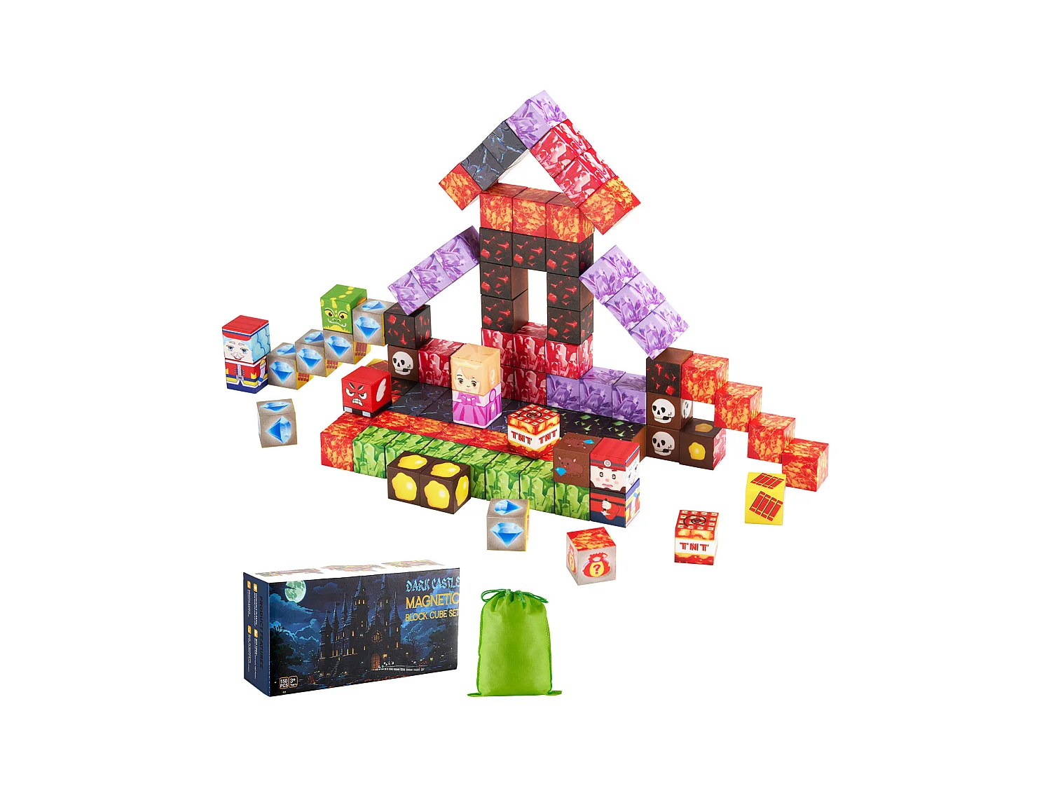 Construction Magnétique Enfant SucceBuy, 150 PCS Blocs de Construction Magnétiques, Château Sombre, pour Cadeau Anniversaire, Garçons, Filles 3 Ans et Plus