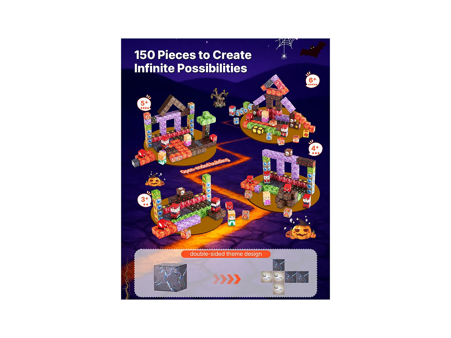 Construction Magnétique Enfant SucceBuy, 150 PCS Blocs de Construction Magnétiques, Château Sombre, pour Cadeau Anniversaire, Garçons, Filles 3 Ans et Plus