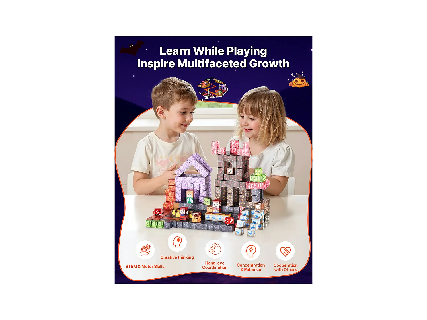 Construction Magnétique Enfant SucceBuy, 150 PCS Blocs de Construction Magnétiques, Château Sombre, pour Cadeau Anniversaire, Garçons, Filles 3 Ans et Plus