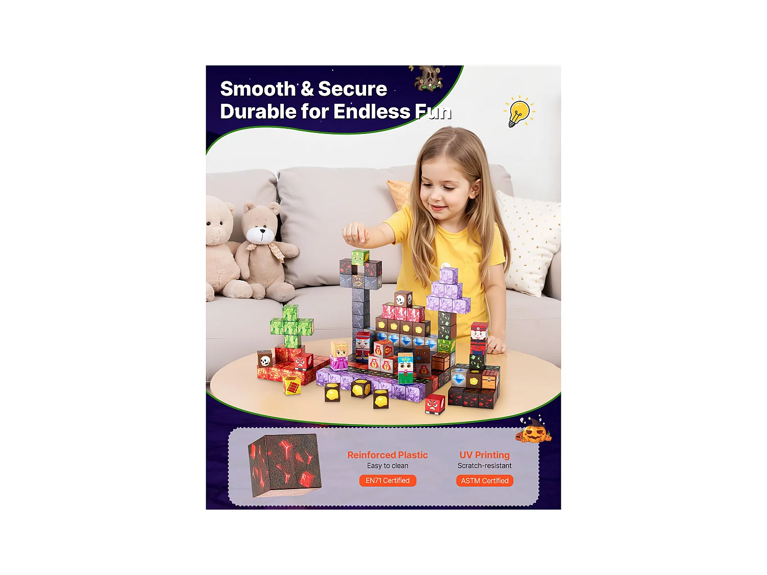 Construction Magnétique Enfant SucceBuy, 150 PCS Blocs de Construction Magnétiques, Château Sombre, pour Cadeau Anniversaire, Garçons, Filles 3 Ans et Plus
