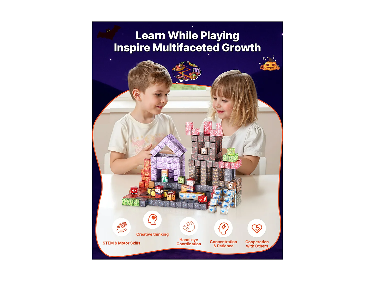 Construction Magnétique Enfant SucceBuy, 150 PCS Blocs de Construction Magnétiques, Château Sombre, pour Cadeau Anniversaire, Garçons, Filles 3 Ans et Plus