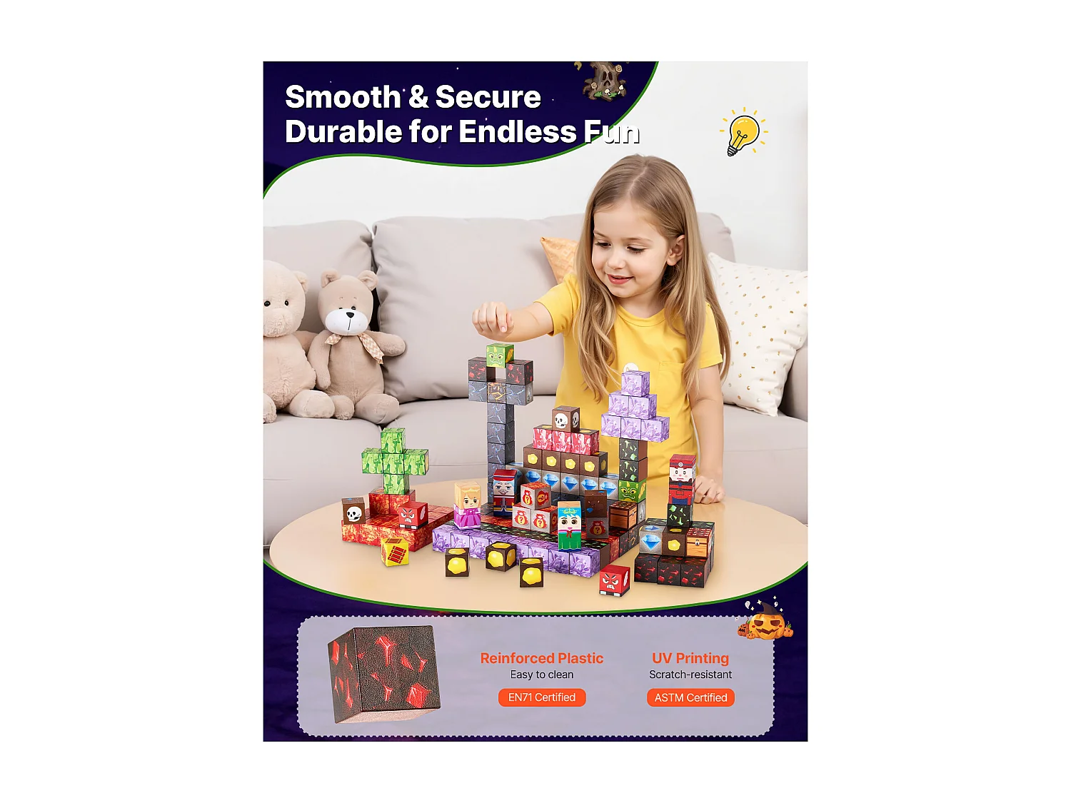 Construction Magnétique Enfant SucceBuy, 150 PCS Blocs de Construction Magnétiques, Château Sombre, pour Cadeau Anniversaire, Garçons, Filles 3 Ans et Plus