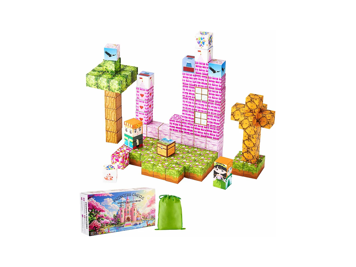 Construction Magnétique Enfant SucceBuy, 100 PCS Blocs de Construction Magnétiques, Château Princesse, pour Cadeau Anniversaire, Garçons, Filles 3 Ans et Plus