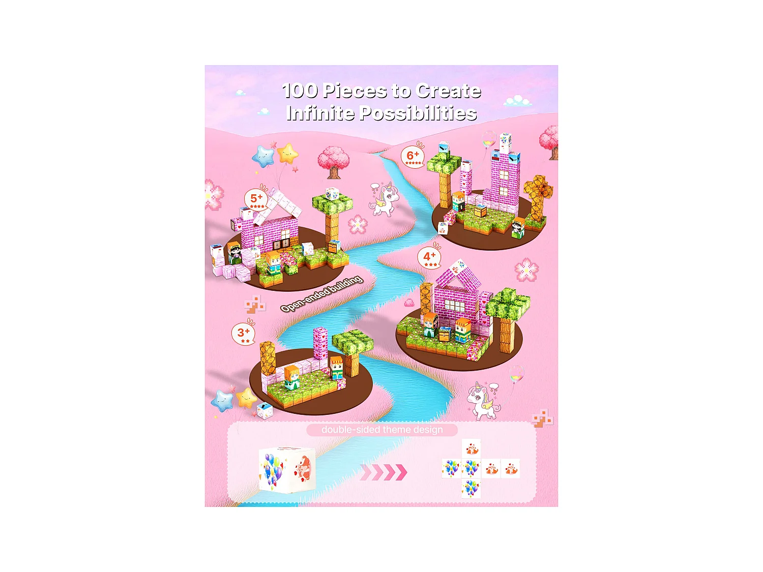 Construction Magnétique Enfant SucceBuy, 100 PCS Blocs de Construction Magnétiques, Château Princesse, pour Cadeau Anniversaire, Garçons, Filles 3 Ans et Plus