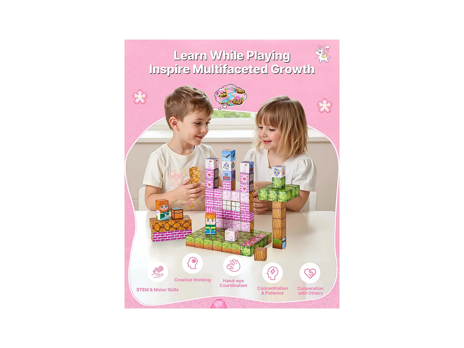 Construction Magnétique Enfant SucceBuy, 100 PCS Blocs de Construction Magnétiques, Château Princesse, pour Cadeau Anniversaire, Garçons, Filles 3 Ans et Plus