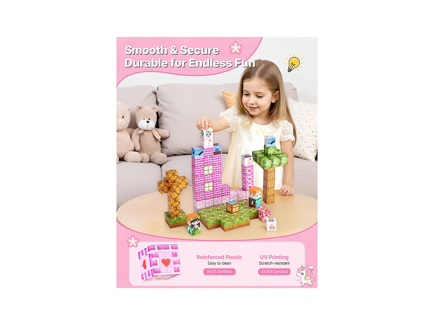 Construction Magnétique Enfant SucceBuy, 100 PCS Blocs de Construction Magnétiques, Château Princesse, pour Cadeau Anniversaire, Garçons, Filles 3 Ans et Plus